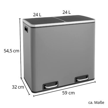 Дорожнє відро SVITA TM2X24, 48-літрове сіре відро для сміття, дизайнерська сміттєва корзина, сміттєва корзина, система поділу кухонного приладдя