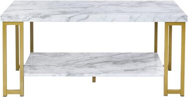 Журнальний столик LIFEZEAL Marble Look, прямокутний стіл для вітальні з полицею, 2-рівневий журнальний столик у металевому каркасі, журнальний столик Журнальний столик сучасний 100x49x45 см, білий і золотий