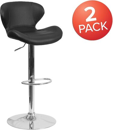 Барний стілець Flash Furniture Denville, регульована висота, з хромованою основою, спинка, 2 шт. (Чорний вініл)