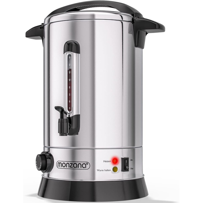 MONZANA Електричний нагрівач для глінтвейну 20 л з краном, термостатом 30-110°C, з нержавіючої сталі, на 90 чашок, для консервування, нагрівач пуншу, автомат для гарячих напоїв 20 л