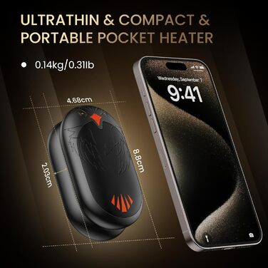 Електричні грілки для рук 2 шт. з підзарядкою USB, портативні кишенькові грілки 2-в-1 з 3 режимами нагріву, до 24 годин тепла, багаторазові, для активного відпочинку взимку (чорний, магнітні)