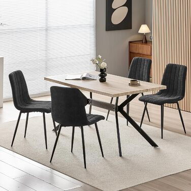 Набір стільців для їдальні, м'які стільці з льоновим покриттям та чорними металевими ніжками, смугастий дизайн, підходять для їдальні, вітальні, спальні, кухні, рецепції (2 шт., смугасті, чорні)