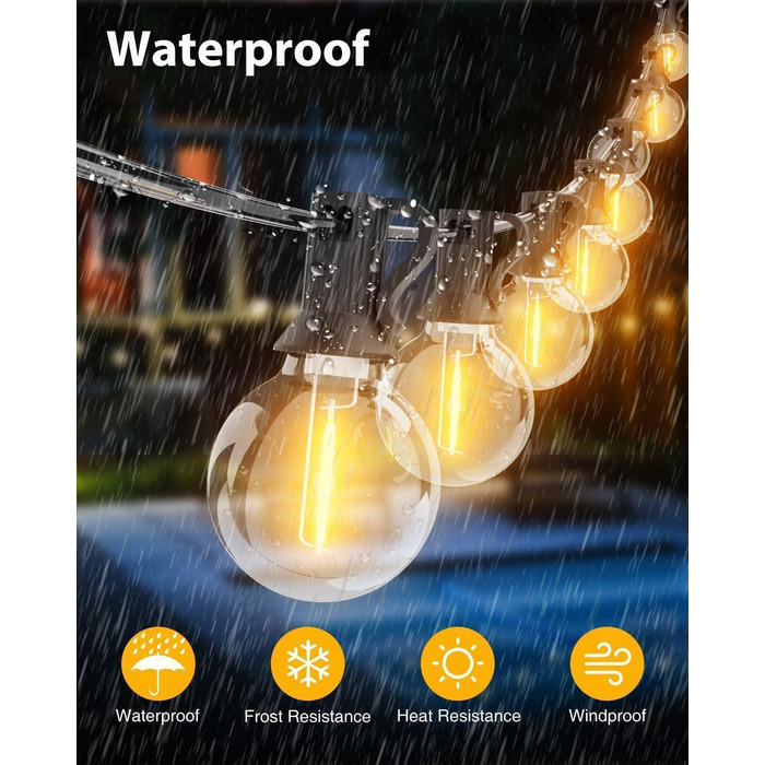 LED гірлянда для вулиці 23м - 75 футів, з таймером та регулюванням яскравості. 30+3 лампочки G40, тепле біле світло, ретро стиль, вологостійка гірлянда для тераси, вечірки, саду, патіо.