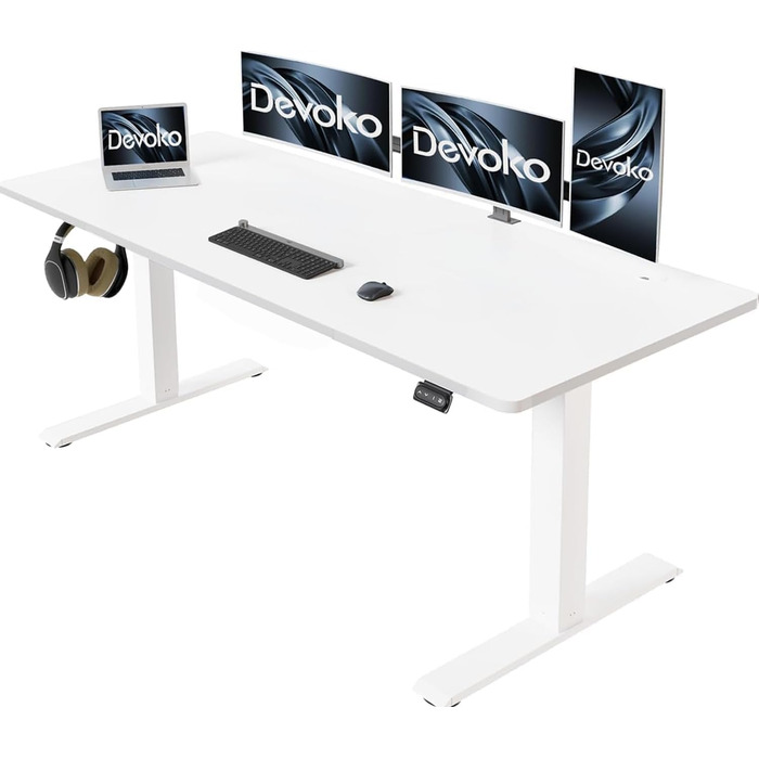 Електричний стіл Devoko 160x70 см, регульована висота, стійкий, з пам'яттю, для роботи та навчання (білий)