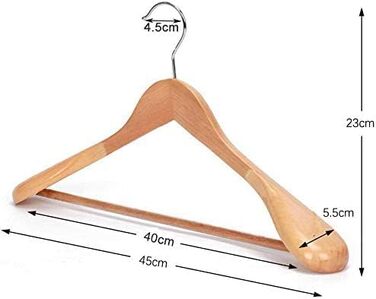 10 дерев'яних вішалок для костюмів: широкі плечі, неслизькі, поворотний гачок 360°, для сорочок, пальто, жакеток, штанів (горіх, преміум-якість)