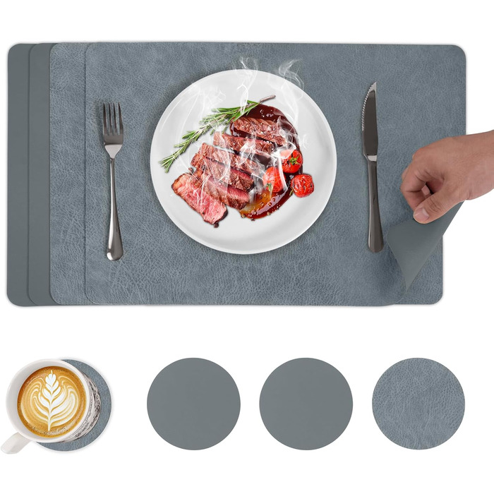 Набори підставки під гаряче та серветки для столу, миючі, з термостійкого матеріалу, імітація шкіри, двосторонні, для обіднього столу, декор, для вулиці, 43x30 см, світло-зелений+бежевий (набір 4 шт.)