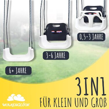 Дитяча гойдалка Wolken Glück® 3 в 1 для малюків (6 місяців - 6+ років) - Зростаюча гойдалка для дому та вулиці з підголівником та ременем безпеки (Сірий)