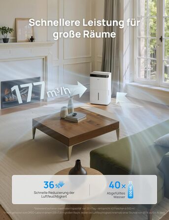 Dreo Розумний осушувач повітря - 20л, для приміщень до 37 м², з керуванням через додаток та Alexa, 3 режими, таймер, регулювання вологості, з відводом води, для спальні та ванної кімнати, білий/чорний