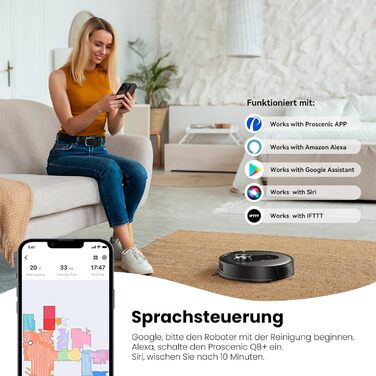 Робот-пилосос Proscenic Q8 з функцією миття, 6000Pa, 200 хв, потужний, з лазерною навігацією, 5 карт, керування через додаток, Alexa, Siri, IFTTT, Google, для підлоги та килимів, видаляє шерсть тварин