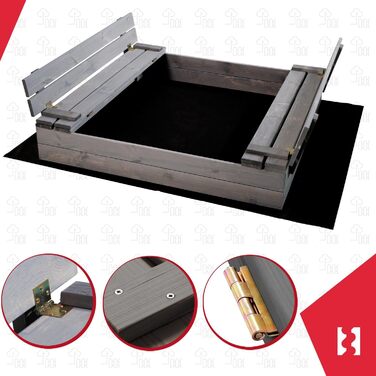 Пісочниця KOTARBAU® з кришкою, 120x120 см, дерево, з лавками