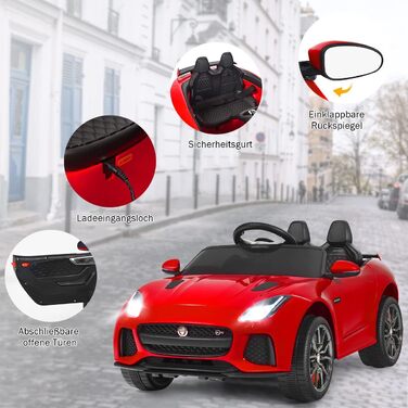 Дитячий електромобіль COSTWAY Jaguar 12V з музикою, історіями, сигналом і фарами, на пульті ДУ, для дітей від 3 років, червоний