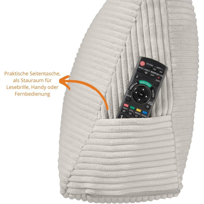 Подушка для спини в ліжко та на диван sleepling, вельветова клиновидна подушка для читання та підтримки попереку з бічною кишенею, знімний чохол, 70x40x20 см, бежевий