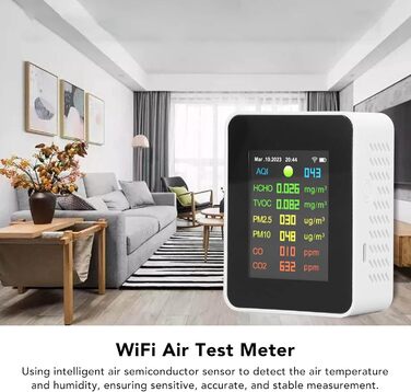 DEWIN 9-в-1 Монітор Якості Повітря, WiFi-детектор, тестер якості повітря, LCD-дисплей, багатофункціональний прилад для вимірювання якості повітря в приміщенні