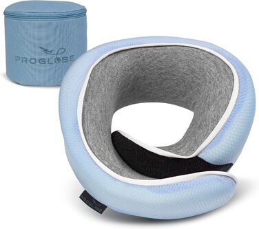 Подушка для шиї Proglobe для подорожей (літак, авто, поїзд) з memory foam, 3D-маска для сну, сітка, блакитна
