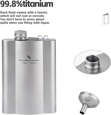 Фляга з титану iBasingo 180 мл - Ultraleichter Flachmann для алкоголю, подорожей, кемпінгу. Ti3071D