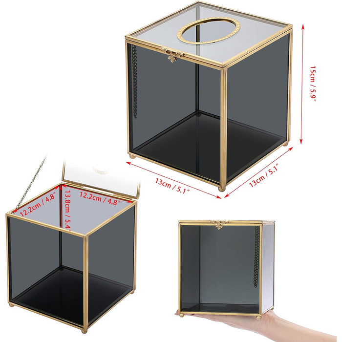 Скляна коробка для серветок прозоро-золота, тримач для паперу, квадратний органайзер для зберігання серветок, декоративна кубічна коробка для серветок, серветка (золотого кольору / чорного кольору)
