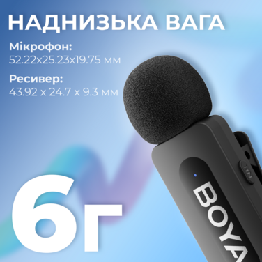 Бездротовий петличний мікрофон BOYA BY-V20 Type-C Black