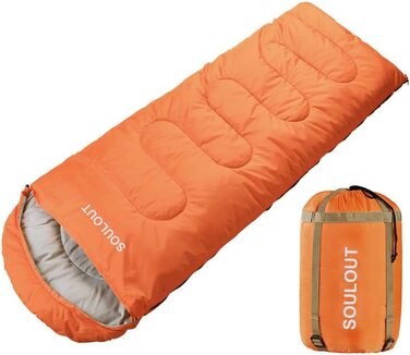 Спальний мішок SOULOUT 3-4 сезони-зимовий спальний мішок водонепроникний легкий ковдру-спальний мішок для кемпінгу, подорожей і активного відпочинку - ідеально підходить для дорослих і дітей-220 x 83 см (оранжево-червоний / ліва Застібка-блискавка)