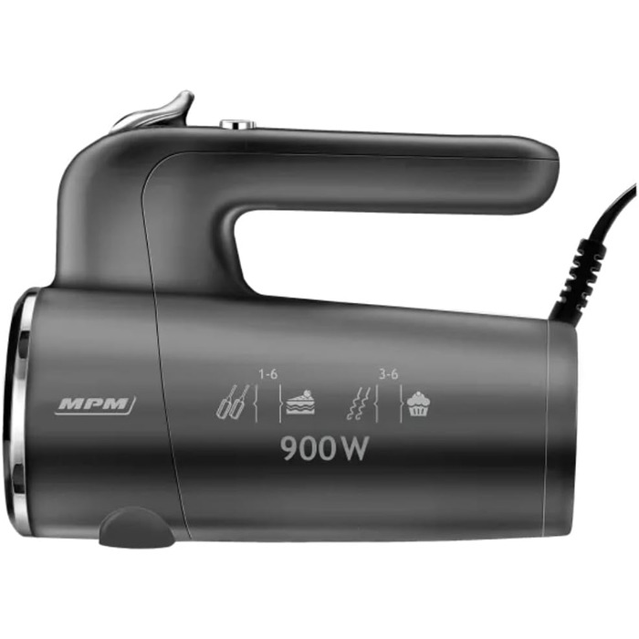 Ручний міксер MPM MMR-23 з 2 вінчиками та 2 гаками для тіста - 6 швидкостей, турбо-режим, 900 Вт, антрацит