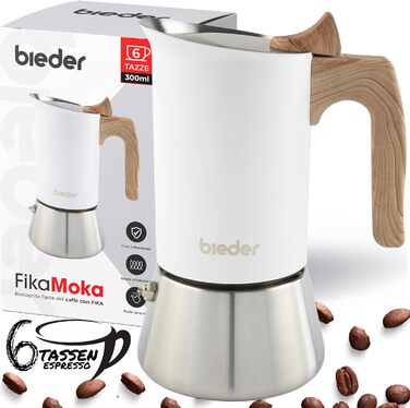 Кавоварка Moka Fika для індукції, газу та кераміки – 6 чашок, нержавіюча сталь
