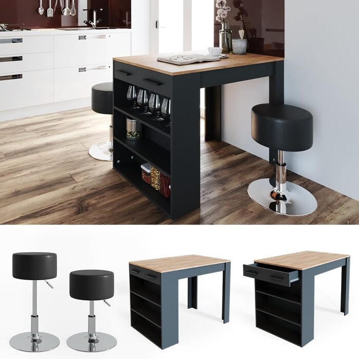 Набір обіднього столу Vicco Repose з 2 барними стільцями, 67x100 см, антрацит/дуб Голдкрафт