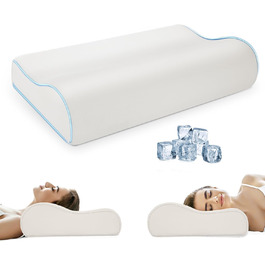 Ортопедична подушка для сну Memory Foam з чохлом (охолоджуючий шовк), 54*34*9/12 см, сіра
