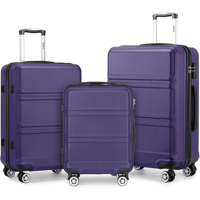 Набір валіз KONO 3 в 1: велика, середня, маленька. Тверді валізи з ABS, ручні, з TSA замком (фіолетовий)