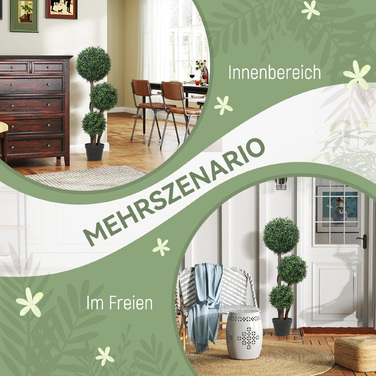 Штучна куля букса, трикульна, декоративна рослина. Штучна рослина з дерев'яним стовбуром у горщику, 30 x 30 x 100 см, зелена.