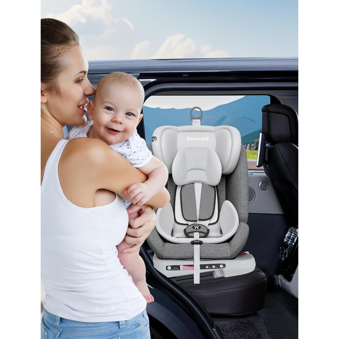 Автокрісло Fourward Baby 360° - ISOFIX, 9-36 кг, Група 0+1/2/3, 5-точкові ремені, сірий колір