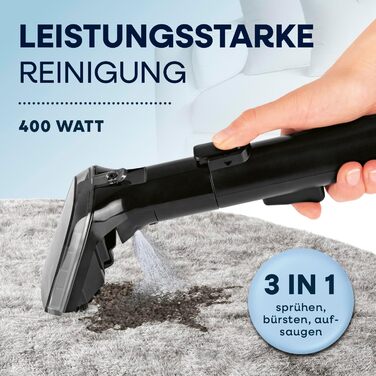 CLEANmaxx Професійний пароочисник для килимів та м'яких меблів Pro Steam | Плямистовий очищувач & EASYmaxx Засіб для килимів | Миючий пилосос для диванів, авто, килимів, м'яких меблів | Плямистовий очищувач (Чорний з шампунем, Pro 400W)