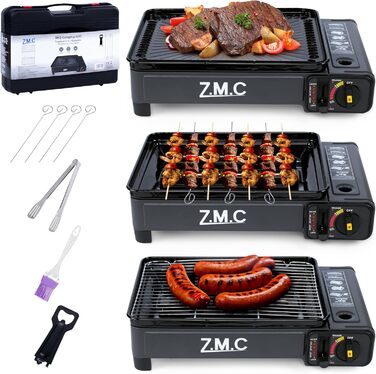 Z.M.C. 2-в-1 газовий набір для кемпінгу: плита та гриль з аксесуарами та кейсом. Газовий гриль та плита з пьезозапалюванням, 2.2kW, LPG-підключення