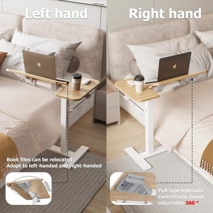 Регульований столик для ноутбука ETHU: мобільний, багатофункціональний, з нахиленою поверхнею, на колесах, для офісу та дому (дуб, коричневий)