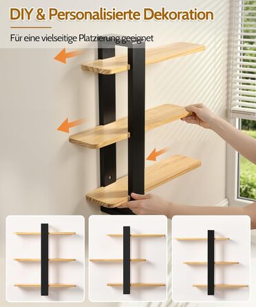 Полиця настінна дерев'яна SUMGAR, плаваюча, 3-ярусна, 50x58 см, чорно-дерев'яна, для вітальні, спальні