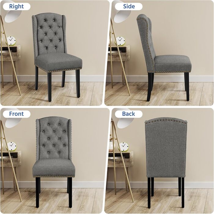 Набір кухонних стільців Yaheetech з крилатою спинкою, м'який стілець для їдальні, витримує до 140 кг, сірий (4, світло-сірий)