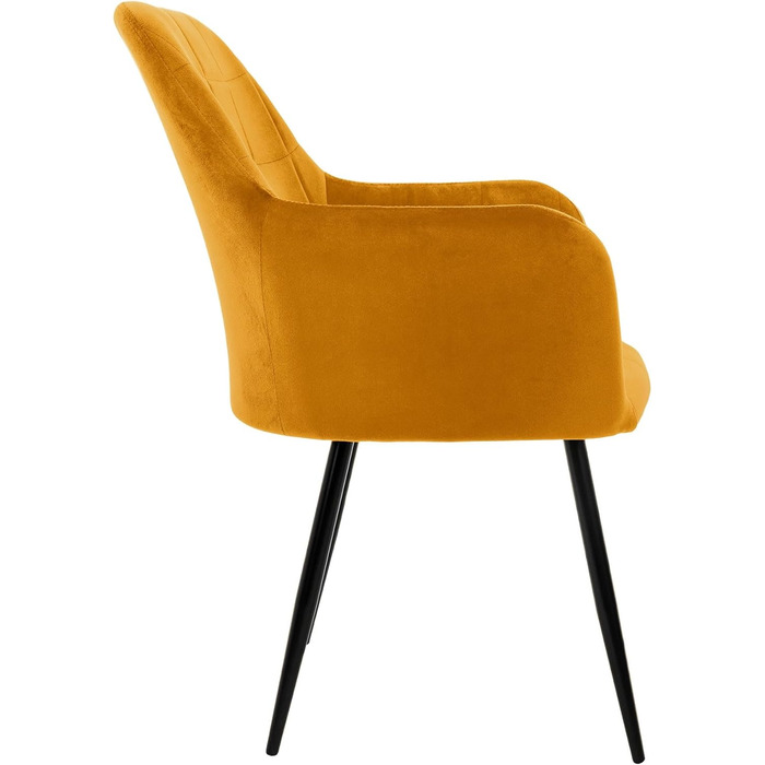 ECD Germany Комплект обідніх крісел (6 шт) з підлокітниками та спинкою, м'яке оксамитове покриття, металеві ніжки, ергономічні крісла для їдальні та вітальні, колір охра