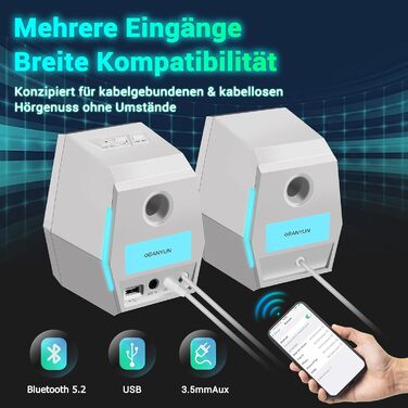 Sanyun SW209 - Комп'ютерні ігрові колонки 36W з RGB-підсвічуванням, Bluetooth 5.2, USB/AUX, 3 режими EQ (Гра/Фільм/Музика), 2.75