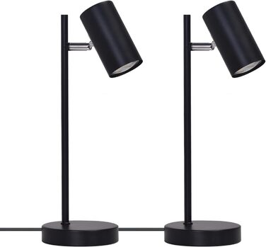 Настільна лампа для вітальні, спальні та офісу: поворотна 350°, цоколь GU10, металева, з вимикачем, чорна (2 шт.)