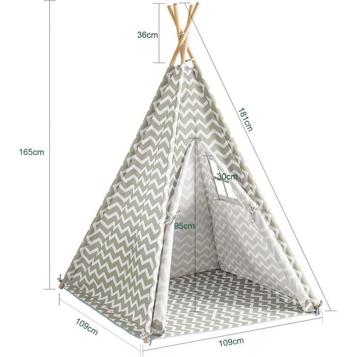 Дитячий намет SoBuy для дому з дверима та вікном, ігровий намет, ігровий будиночок для дитячої кімнати, білий/сірий, 109x165x109 см, OSS03