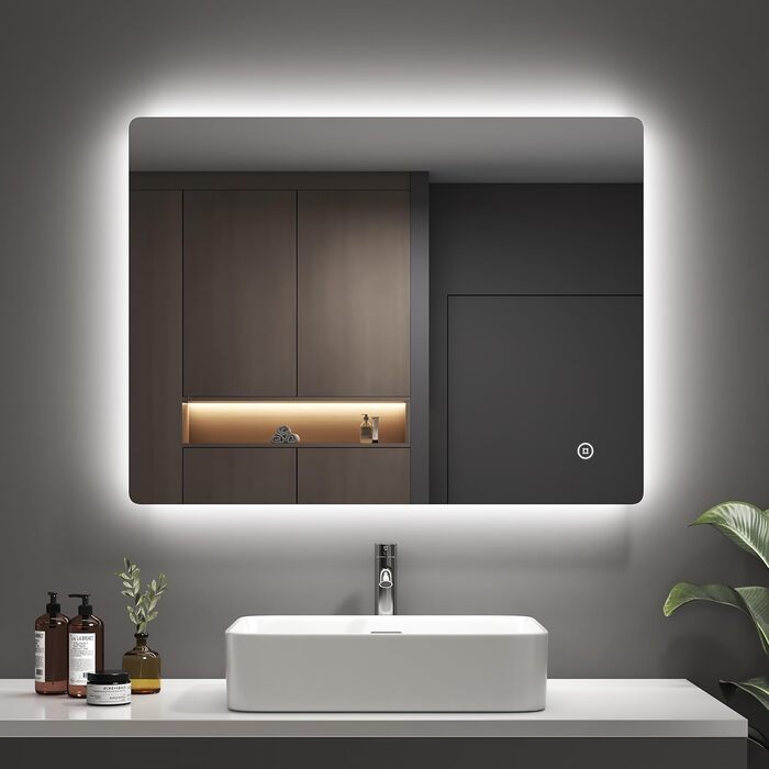 Дзеркало для ванної кімнати EMKE з підсвічуванням 60x80 см, антизапар, сенсорне, 3 режими освітлення, таймер 3 години