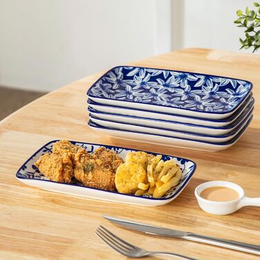 Набір тарілок Vancasso Selene 6 шт, прямокутні порцелянові тарілки для закусок, суші, десертів, фруктів, овочів 22x13 см