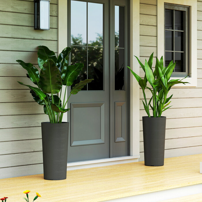 Набір з 2 горщиків для квітів, що складаються в стос, з дренажними отворами, 35x35 см, круглі, темно-сірі