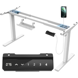 Електричний стіл-трансформер JUMMICO з регулюванням висоти, USB-порт та підставка для кабелів (білий)