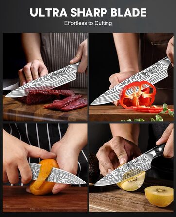 MOSFiATA Набір кухонних ножів: ніж шеф-кухаря та сантку, з нержавіючої сталі, професійний, з подарунковою коробкою