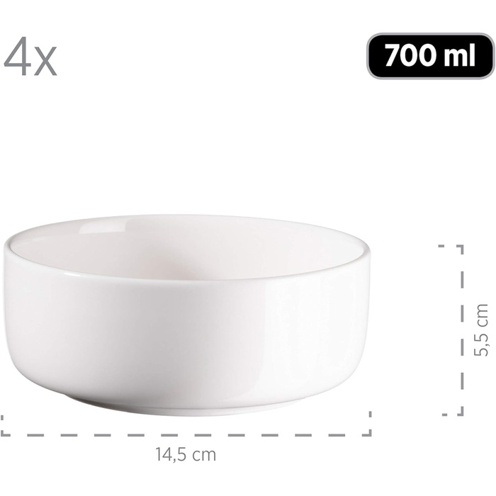 Серія Finaro, набір посуду гастрономічної якості на 4 особи, скандинавський дизайн, комбінований сервіз із 16 предметів, міцна порцеляна, (білий), 931618