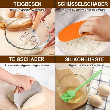 Набір для закваски: 2 форми для бродіння (овальна 25см, кругла 23см), скляний набір для закваски 900мл, аксесуари для випікання хліба