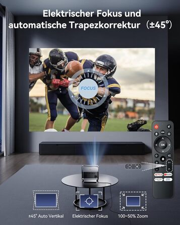 Проектор Beamer 4K з підтримкою 1500 ANSI, 1080P FHD, Smart, автоматичною корекцією трапеції, електричним фокусом, WiFi 6, Bluetooth для домашнього кінотеатру та на відкритому повітрі (сталево-сірий)
