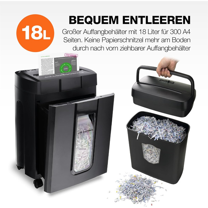 Шредер для паперу Peach Partikelschnitt PS500-70: 16 листів, 18 літрів, P-4, 30 хв безперервної роботи, 2000 аркушів, DSGVO, 4 x 38 мм