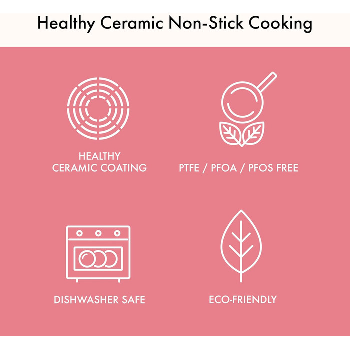 Набір кухонного посуду Neoflam Retro, кераміка, антипригарне покриття, рожевий