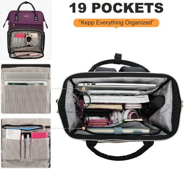 Рюкзак для ноутбука LOVEVOOK для жінок, великий шкільний рюкзак для підлітків, рюкзак ручної поклажі, водонепроникний дизайн, дихаючі лямки, для університету, школи та подорожей, бежевий, сірий (17 дюймів, B - темно-фіолетовий, чорний)