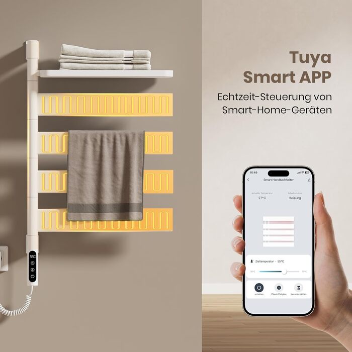 Електричний сушильник для рушників EMKE 180° з полицею, Wi-Fi, 120W, 760x450 мм, білий